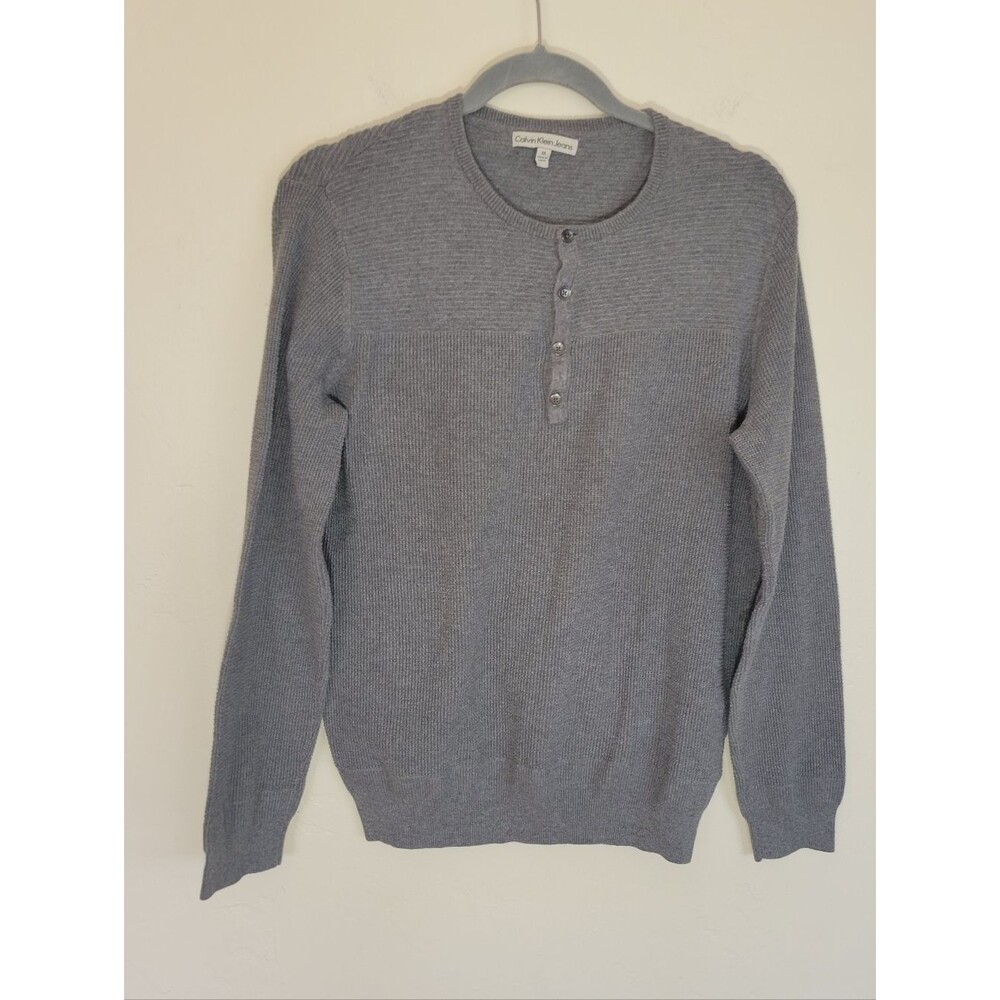 Calvin‎ Klein Jeans Men's Gray Knit Henley Crewneck Size M